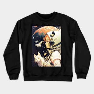 Girl and Cat in Space Fantastic Retro 70s Crewneck Sweatshirt